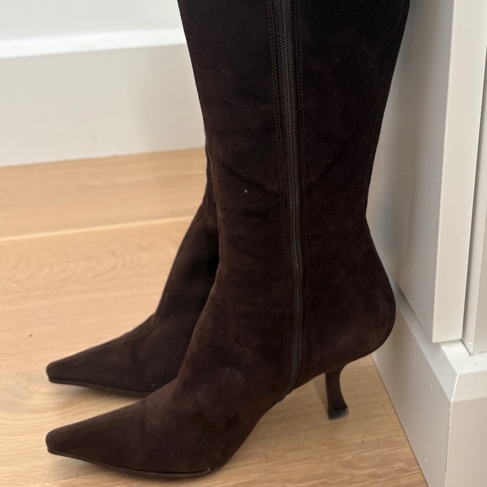 Prada Brown Suede tall pointed boot - Size 36.5